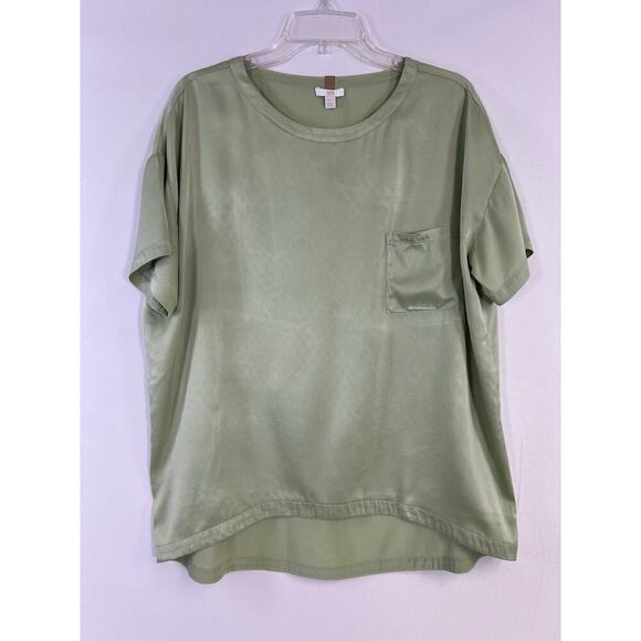 Lunya 100% Silk Pajama Top Shirt Only Sz XS/S Oversized Washable Sleep Tee Green - Picture 2 of 9